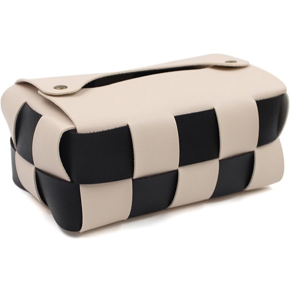 Handmade PU Leather Woven Tissue Box Cover - Modern Rectangular Holder - Picture 1 of 10